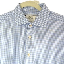 Charles Tyrwhitt Shirt Men 16 33 Blue Check Classic Fit Non Iron Spread Collar