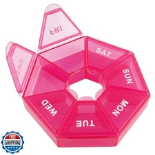 Deke Home - Small Weekly Pill Organizer, Round Pill Dispenser for Travel, Min