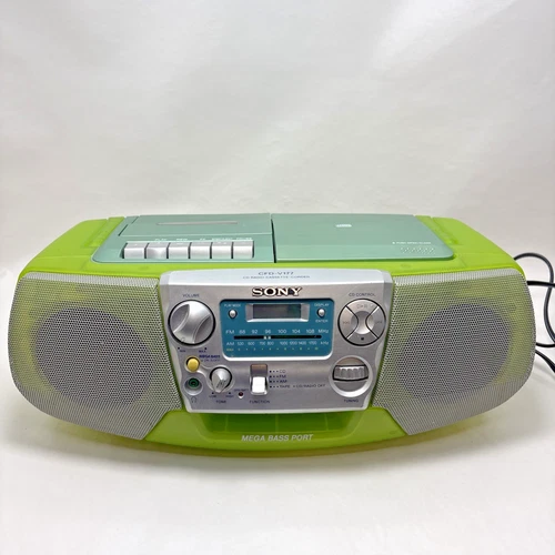 Vintage Sony CFD-V177 Mega Bass Boom Box Transparent Green Rare 90s Works