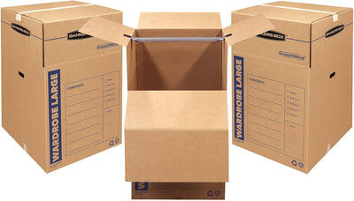 Tall Wardrobe Box 3 Pack,Tape-Free Design, 24-in x 24-in x 40-in (7710501) Brown