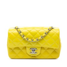 Authenticated Chanel Mini Rectangular Classic Patent Single Flap Mustard Leather