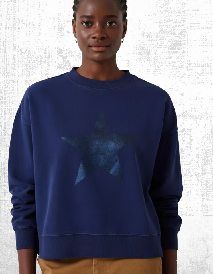 Sudadera para mujer HUSH azul algodón metálico manga larga Roxy Star cuello redondo Foto 2 de 4