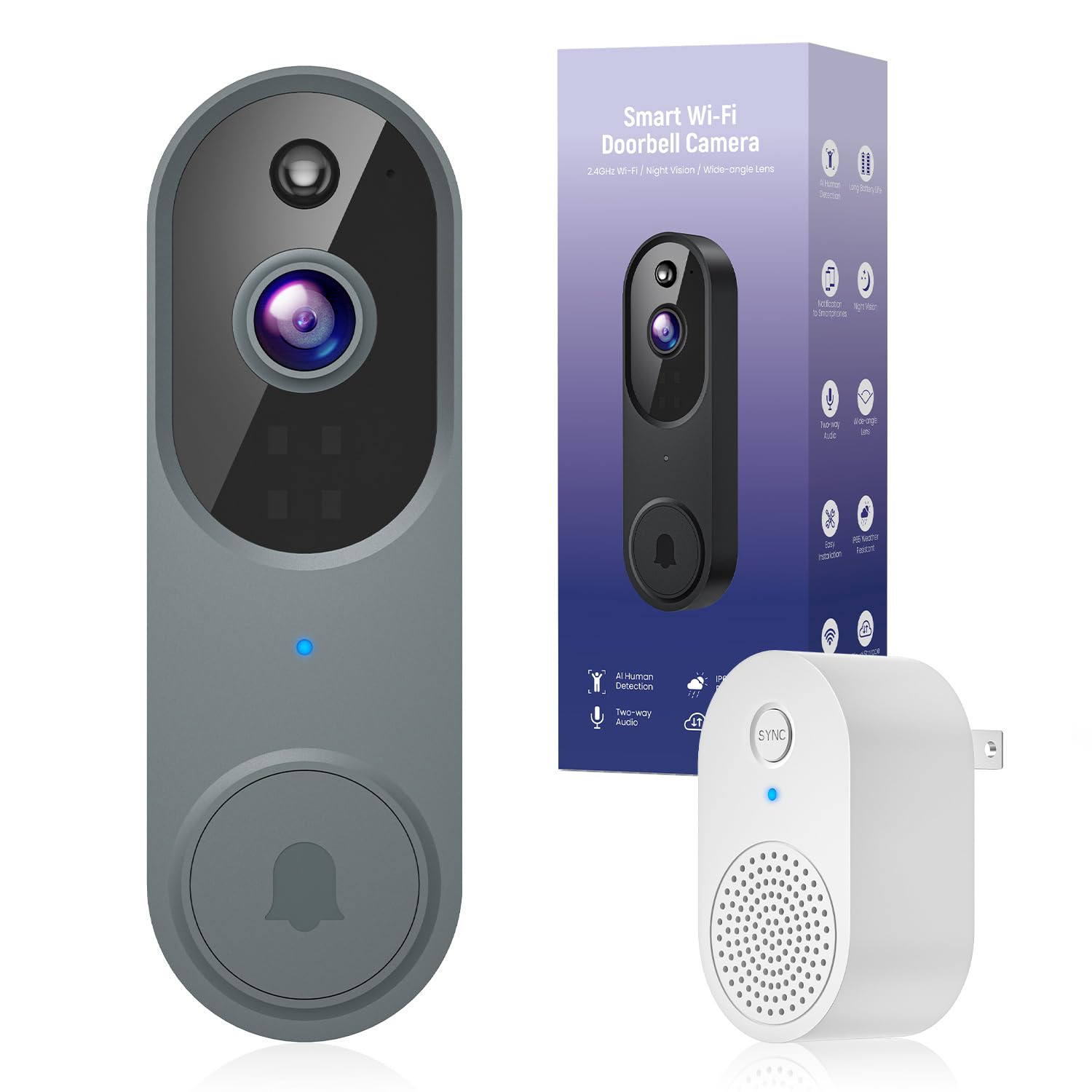 1080p Video Doorbell Camera Wireless with Chime, AI Human Detection, 2-Way Au...