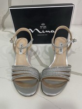 Nina Silver Glitter Strappy Block Heel Sandals