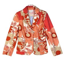 Ann Taylor Loft Size 6P Blazer Jacket Floral Peach Orange Retro Print Cotton NWT