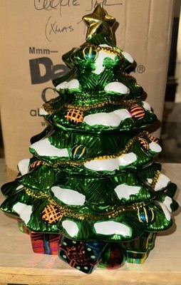 David's Cookies Christmas Tree Cookie Jar Ceramic Holiday Canister 11x7