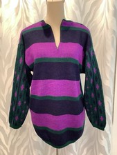 VTG Benetton Wool Blend 1/2 Zip Fair Isle Geometric 90  s Made in Italy Sweater L