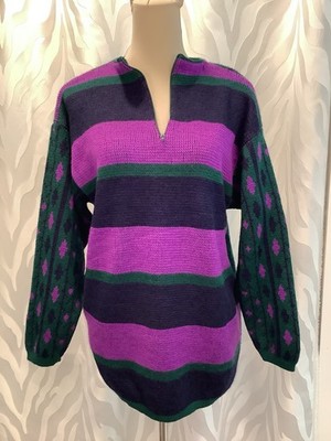 VTG Benetton Wool Blend 1/2 Zip Fair Isle Geometric 90 s Made in Italy Sweater L