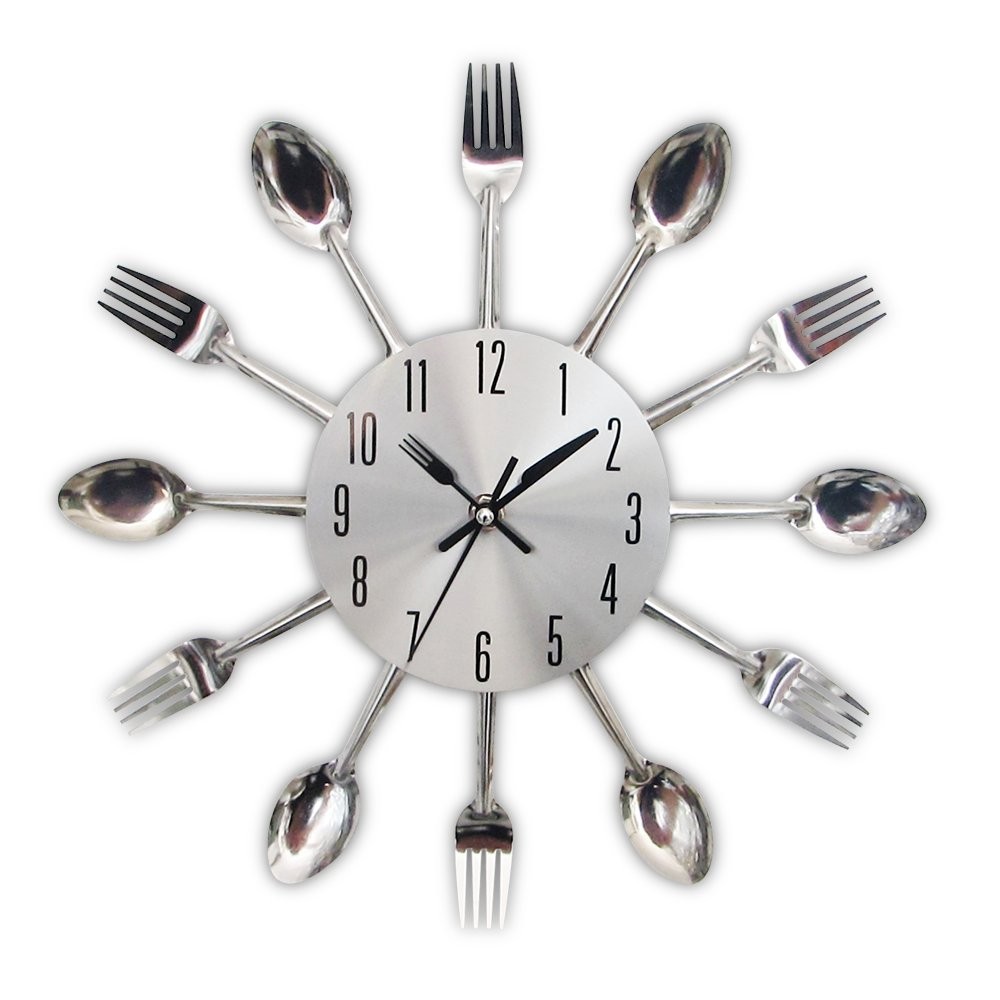 Kitchen Wall Clock, 3D Removable Modern Creative Cutlery Kitchen Spoon Fork W...
