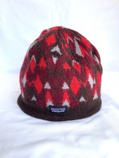 PATAGONIA Unisex Beanie Red Grey Wool Blend O...