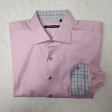 Hammer Made Shirt Mens 17 43 Pink Herringbone Cotton Dress Contrast Cuff Work
