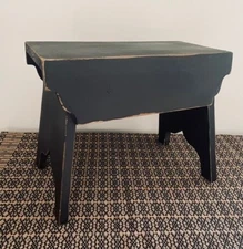 New Primitive Rustic BLACK WOODEN STOOL Riser Bench 12"