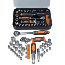 42 Piece Socket & Socket Wrench Sets 1/4 Drive Metric 4-13mm & SAE 5/32"-1/2"...