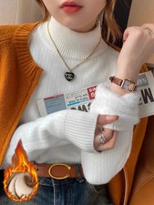 Sweater for Women Thicken Turtleneck Slim Knit Pullover New Warm Plush Velvet