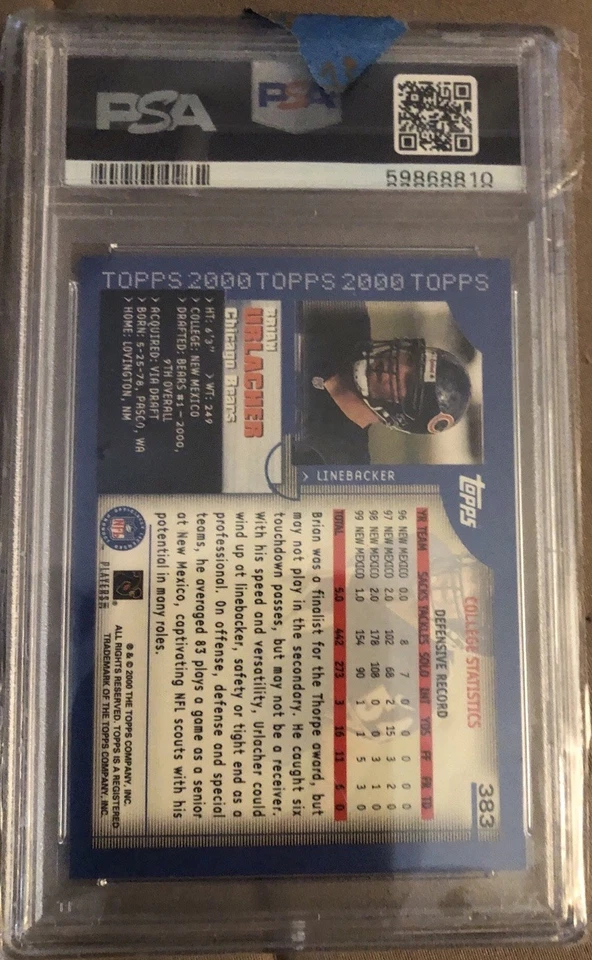 2000 Topps Auto Brian Urlacher, Rookie, NFL Draft Pick. PSA 9 Mint. - Image 2 of 2