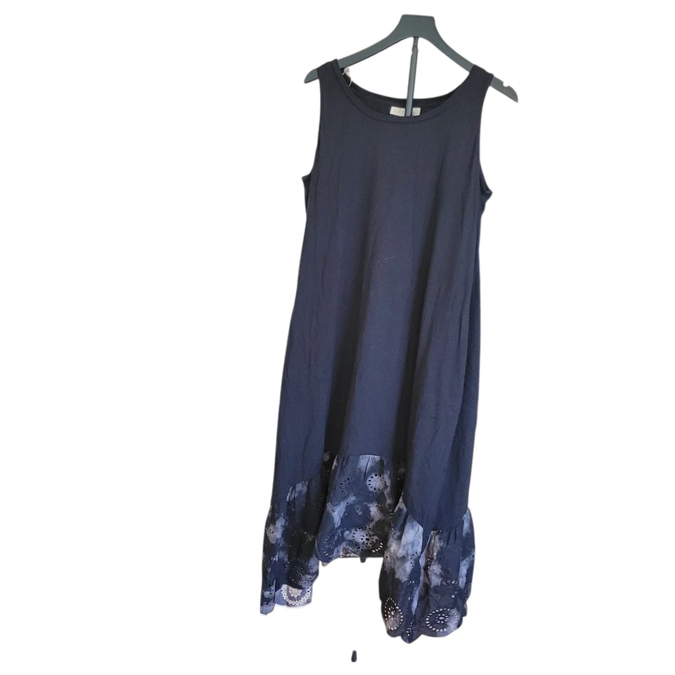 LOGO by Lori Goldstein Cotton Modal Dress with Eyelet Hem Black Size Large - Image 2 of 4