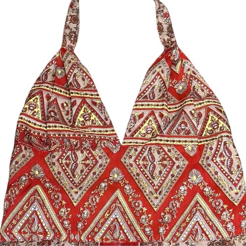 Vestido Halter Boho Rojo 100% Seda De Colección Dobladillo Alto Bajo Volantes Talla M Whimsigoth Fair - Imagen 4 de 11