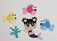 Mini Mermaid Set Black Hair Purple. Scrapbook, Card Making Paper Piecing