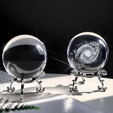 3D Galaxy Crystal Ball Paperweight: 2-Piece Glass Sphere Set with Silver Stand