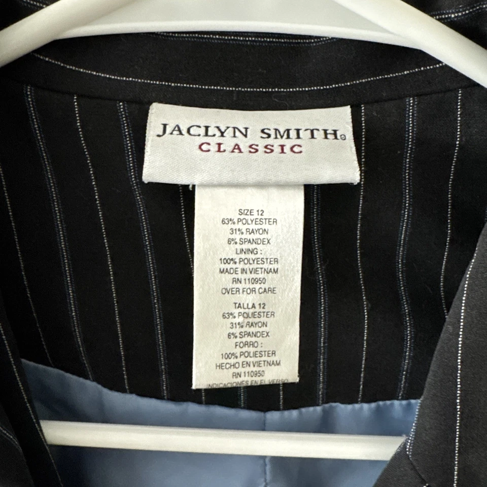 Blazer Jaclyn Smith Clásico Negro Pin Rayas Talla 12 Estilo KL8471 Forrado Foto 3 de 4