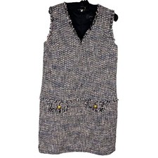 NWT J. Crew V-neck fringe sheath dress multicolor tweed boucle metallic SZ 4