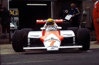 Ayrton Senna leaves the pits to test the McLaren MP4 1C for the fi- Old Photo