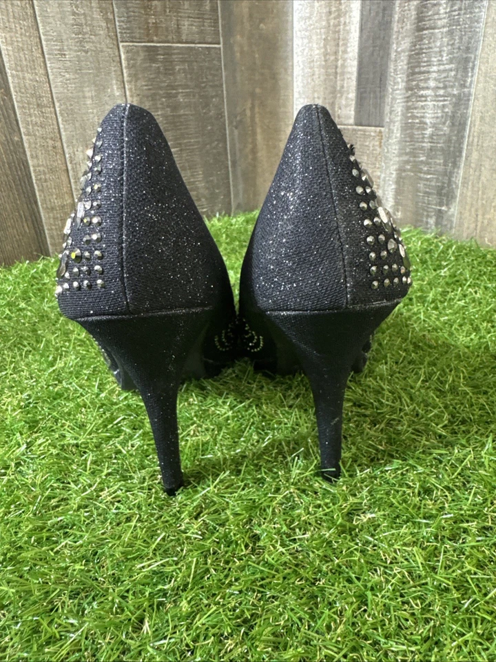 Delicacy Black Heels Size 9 Sparkly Rhinestone High Heel Dress Shoes Formal - Image 3 of 4