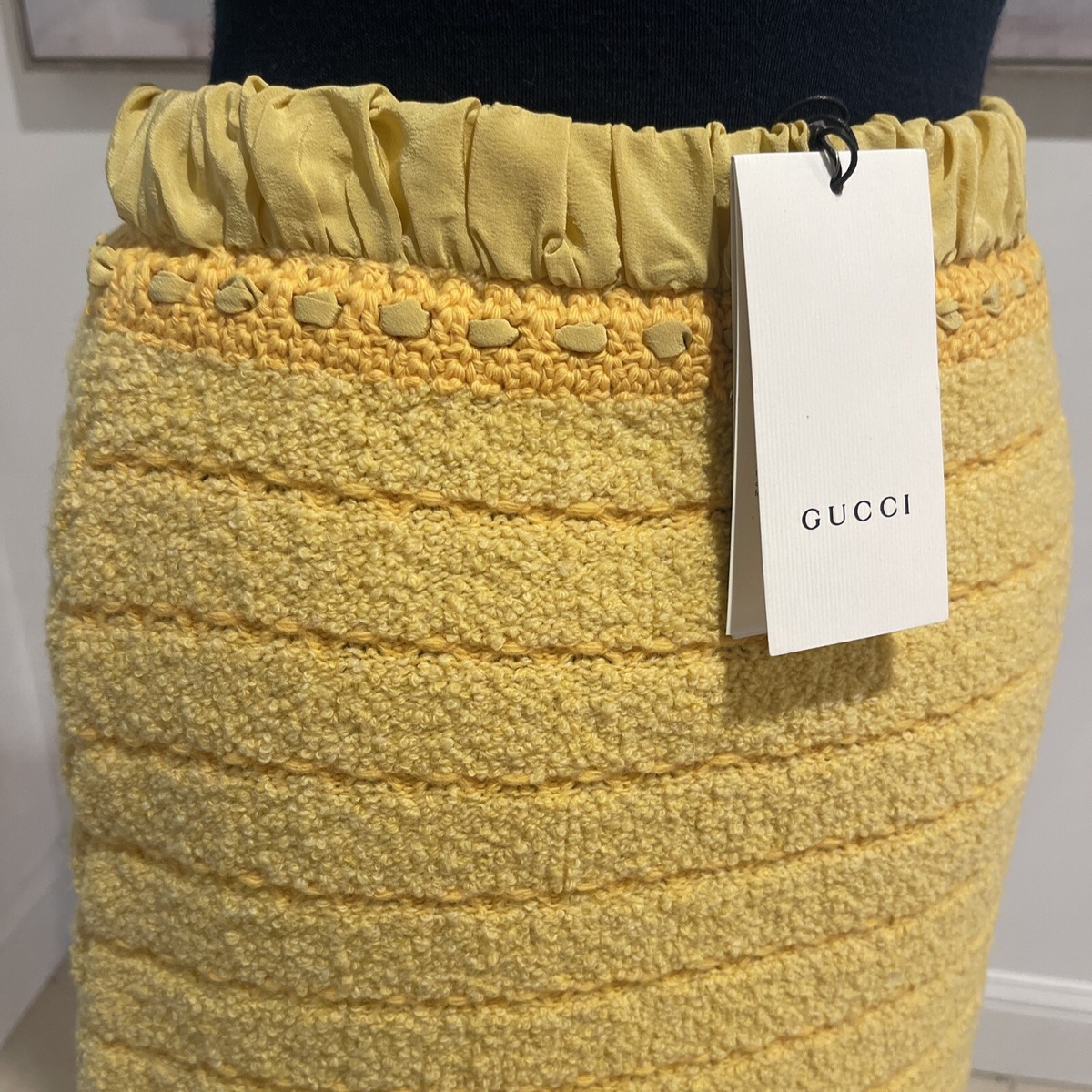 Gucci★素敵！Yellow Wool Silk Bow and Fringes Skirt Gucci☆素敵！Yellow Wool Silk Bow and Fringes Skirt Auth