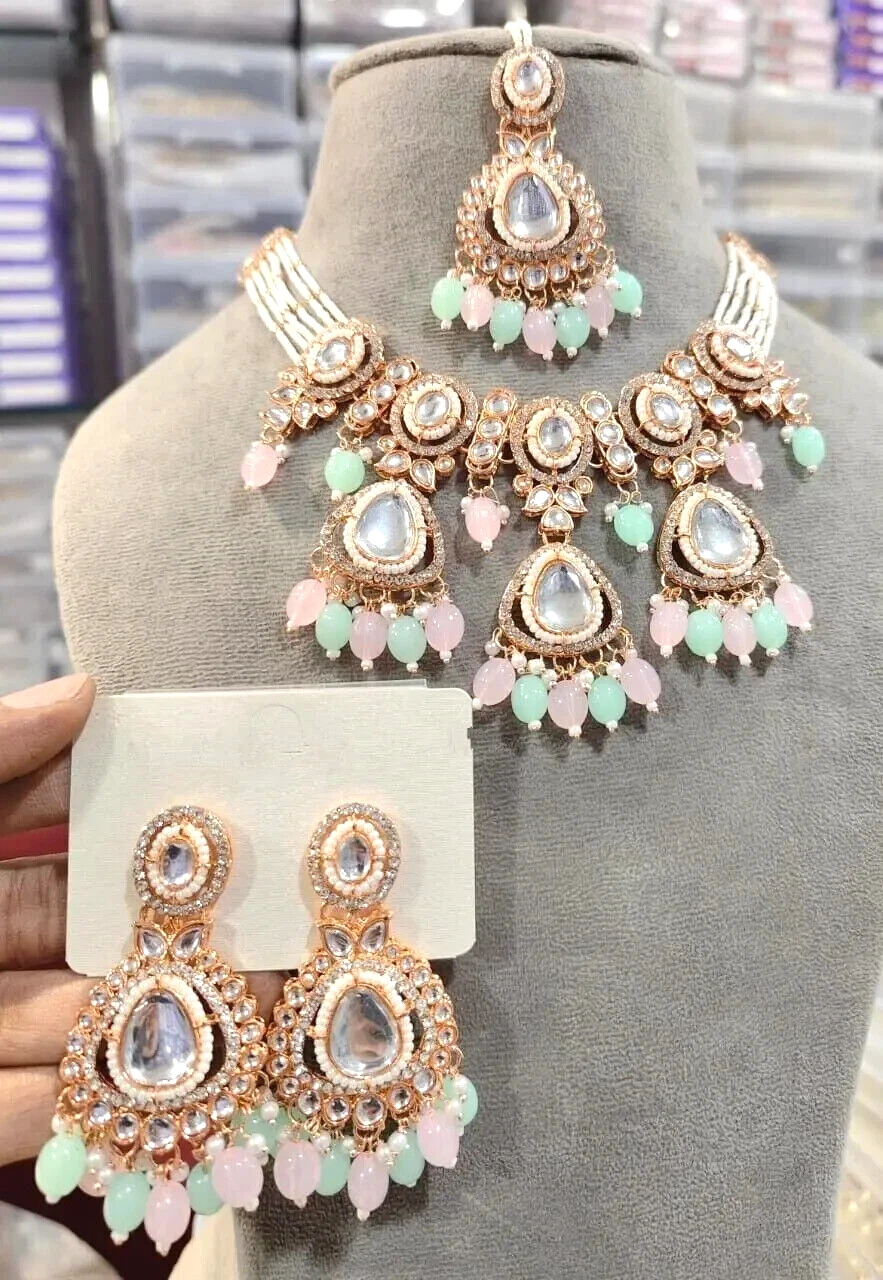 VETEMENTS Set gioielli orecchini collana da sposa girocollo Kundan placcato oro indiano Bollywood