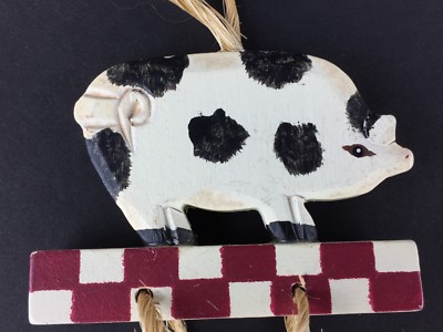 ''1 Pound Bacon 25 Cents'' Pig Ornament Red Heart Black White Sign 6.5'' L Holiday