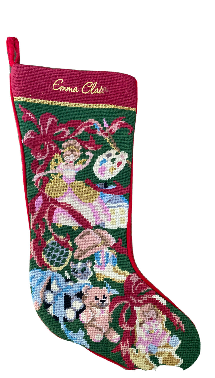 Sferra Needlepoint Christmas Toys Stocking Handmade Ballerina Velvet