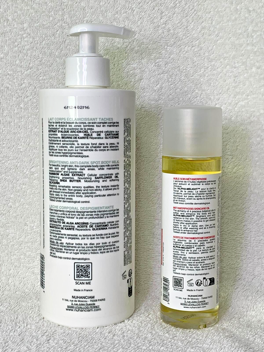 Duo Nuhanciam - Lait Éclaircissant Anti-Tâches & Huile Métamorphose - Soin Corps 500ml+100ml