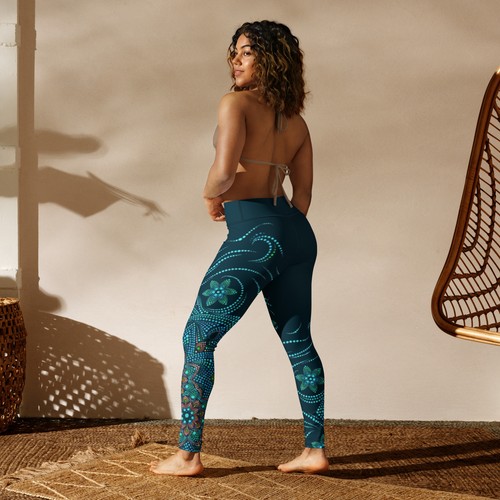 Blue Dot Mandala Leggings -Teal Geometric High Waist Buttery Soft Gym Yoga Pants - Picture 3 of 25