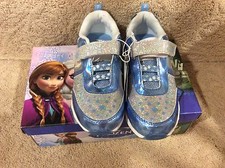 Disney Frozen Princess Anna Elsa Silver Blue Light-Up Sneaker Shoes - Girl US11