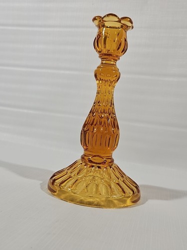 Vintage Fenton Amber Taper Glass Colonial Candlestick Holder Thumbprint Design - Picture 7 of 10