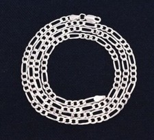 4mm Italian Figaro Pave Diamond Cut Link Chain Necklace Real Sterling Silver 925