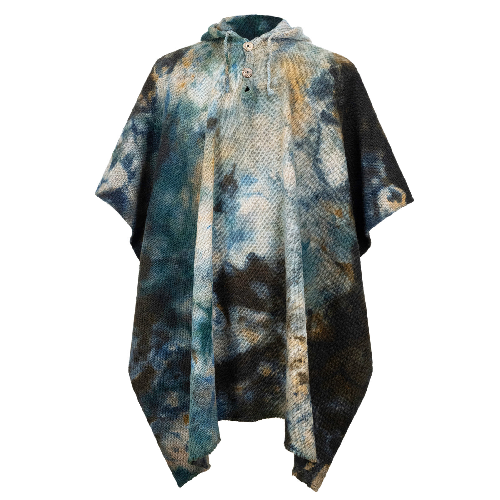 LLAMA WOOL UNISEX SOUTH AMERICAN PONCHO PULLOVER JACKET ABSTRACT SMOKE CAMO