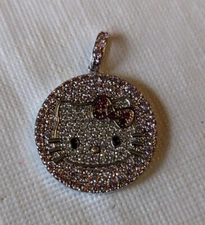 HELLO KITTY SANRIO STERLING PENDANT NWOT QVC DIAMONIQUE VERY RARE PINK & WHT