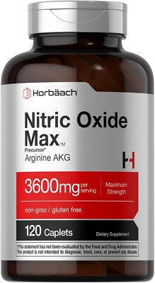 Horbäach Nitric Oxide Max 3600mg | 120 Caplets | with Arginine AAKG for Men... 