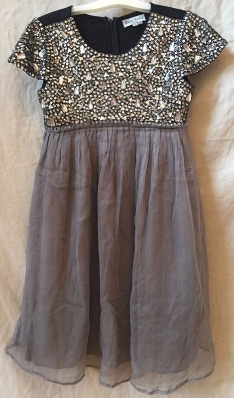 Dino e Lucia Gray Jewel Embellished Bodice and Capped Sleeves~XS~Beautiful!