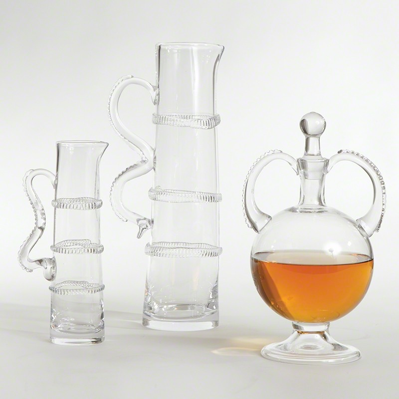 11.75 pequeño lanzador elegante claro vidrio soplado a mano recargado Curvaceous acentos 11.75 pequeño lanzador elegante claro vidrio soplado a mano recargado Curvaceous acentos