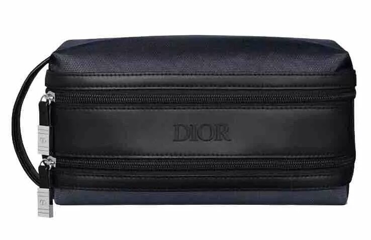 DIOR Men's Dual Compartment TOILETRY Bag Shave Pouch Travel Case Black Navy NIB