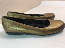 Prada Leather Driving Casual Flats Shoes Womens Size 37 6.5 Metallic Gold