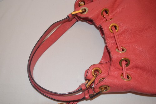 Michael Kors Leather Camden Drawstring Shoulder Bag Coral PInk Medium Size - Picture 12 of 23