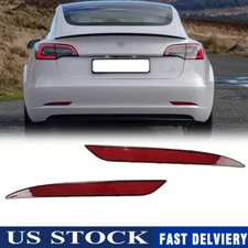Pair Red Rear Bumper Reflex Reflector Light Lamp For Tesla Model 3 2016-2023