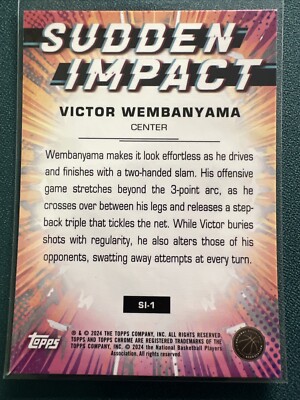 Carte Victor Wembanyama 2023 Topps Chrome Sudden Impact Green Refractor PSA 10