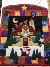 Handcrafted Red cotton crib sheet,Santa Workshop, Santa And Mrs Clause 1997