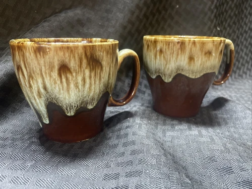 Vintage Cannonsburg Brown Drip Glaze Coffee Tea Cups Mugs USA 