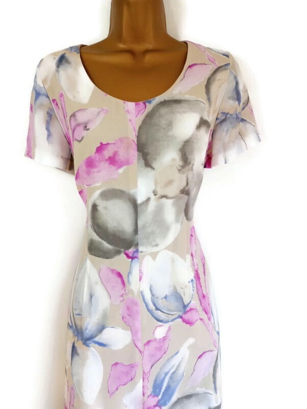 Mother of the bride size 16 Jacques Vert Floral pink beige blue dress