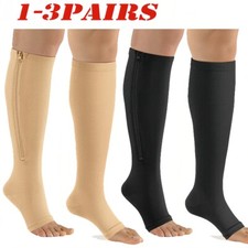 1/3PK Zippered Compression Socks Open Toe 20-30mmHg with Zipper Safe Protection